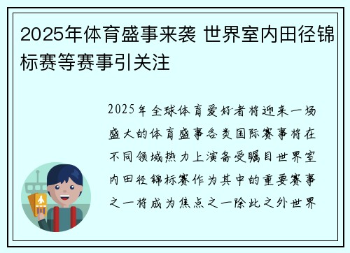 2025年体育盛事来袭 世界室内田径锦标赛等赛事引关注 2025年体育盛事来袭 世界室内田径锦标赛等赛事引关注